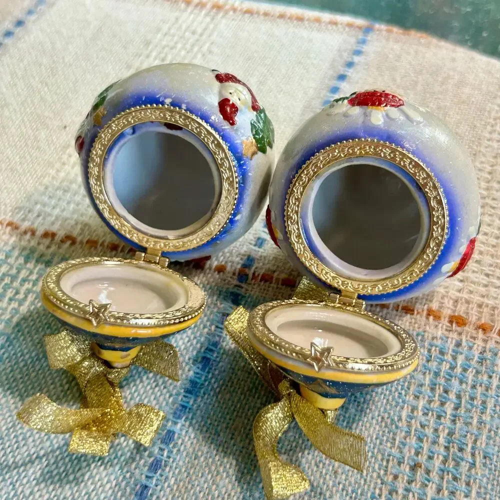Vintage Christmas Ornament Hinged Porcelain Trinket Boxes – Santa & Snowman